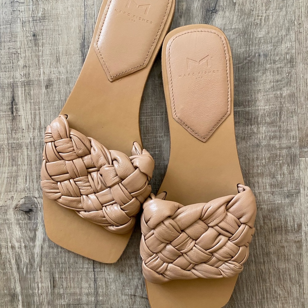Marc Fisher Tan Woven Slide Sandals
